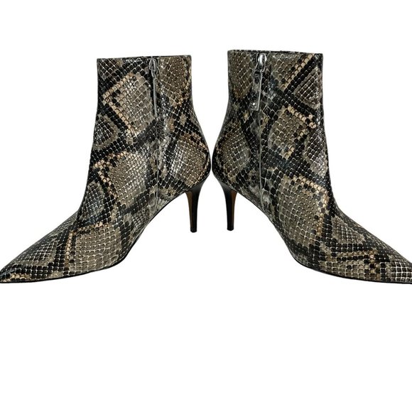 Linea Paolo Shoes Ankle Booties 7M Heels Side Zip Faux Snakeskin Stilleto - Picture 8 of 15